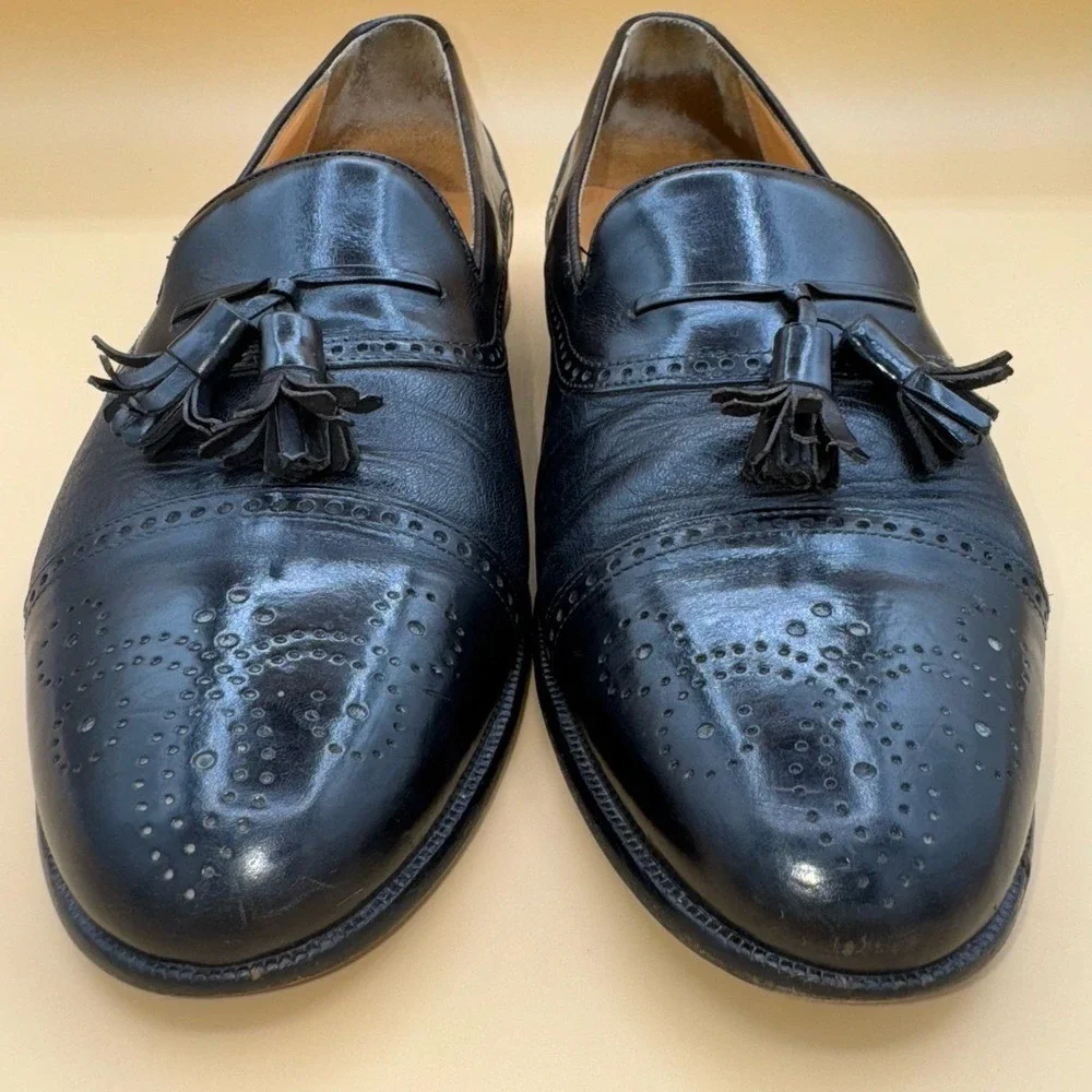 MEZLAN Havana Kiltie Tassel Black Leather Cap-toe Black Loafers, Men's 10.5, EUC